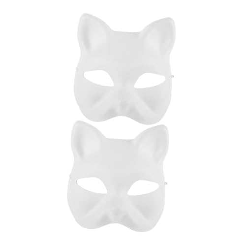 GALPADA 2 Stück Handgezeichnete Blankomaske Zum Bemalen Mädchenmaske Cosplay DIY Papiermaske Halloween DIY Maske Blankokatze Papierzellstoff Weiß von GALPADA