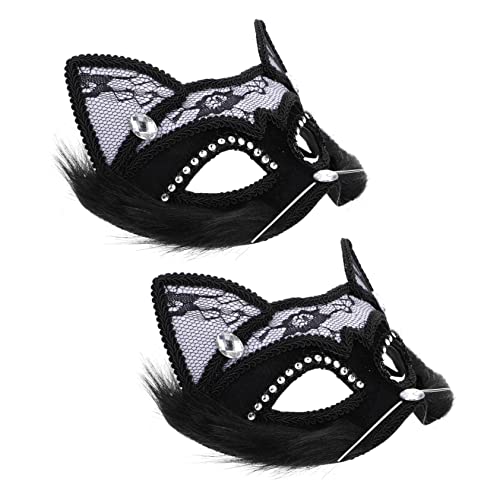 GALPADA 2 Stücke Katzengesicht Halloween Karneval Kostüm Halloween Katzenmasken Maskerade Paar Katze Filz Abschlussball Maskenball Neuheit Tier Katze Schwarz von GALPADA