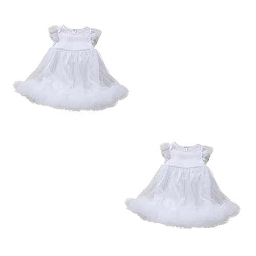 GALPADA 2St Kleid ohne Ärmel klanghölzer kinder faschingskostüme geburtstagskleid Hochzeitsprinzessin Tüll Mädchen-Outfit Tüllkleid für Mädchen Party-Cosplay-Kostüm Polyester Weiß von GALPADA