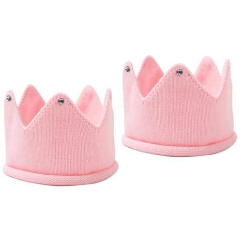 GALPADA 2st Krone Mütze -geburtstags-stirnband Gestrickte Tiara Zum Geburtstag -stirnbänder Für Mädchen Mützen Für Neugeborene Babys Mädchen Stirnbänder Babymütze Rosa Acryl von GALPADA