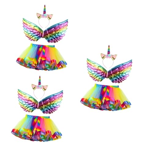 GALPADA 3 Sätze Kostümset für Kinder e girl kleidung kinder engelsflügel Regenbogen-Tutu-Rock für Kinder kinderkostüm einhorn Mädchen, das Kleid durchführt Festival-Cosplay-Kostüme von GALPADA