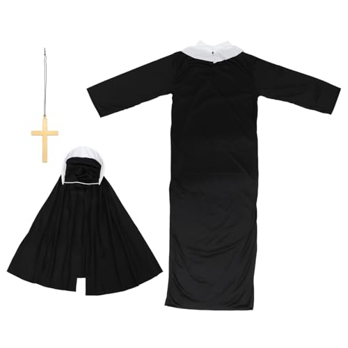 GALPADA 3 Sätze Nonnenkostüm Für Erwachsene Halloween-party Nonnen-cosplay-kleidung Nonne Verkleiden Sich Kostüm Dirndlkleider Damen Halloween-hexen-outfit Jesu Kostüm Black Polyester von GALPADA