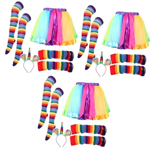 GALPADA 3 Sätze Regenbogen-anzug Tutu-röcke Für Mädchen Osterkleid Tutu-rock Gastgeschenke Cosplay-zubehör Abschlussball Anzug Cosplay-rock Bühnentanz-requisite Polyester (polyester) von GALPADA