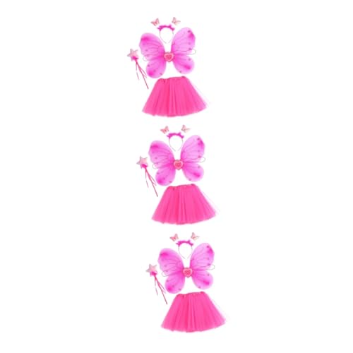 GALPADA 3 Sätze Schmetterlingsflügel Vierteiliges Set Tutu-rock Für Mädchen Vorgeben Schmetterling Kostüm Kinder Dame Rave Frauen Neon Kostümset Für Kinder Marienkäfer Zubehör Rosy Stoff von GALPADA