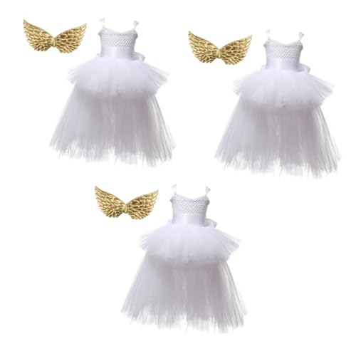 GALPADA 3 Sätze Tutu-Rock aus Mesh für Mädchen Feenprinzessin Mesh-Tutu Mädchen Kleider halloween costume halloweenkostüme für kinder Halloween-Tutu-Kleideranzug Feennetz-Tutu Weiß von GALPADA