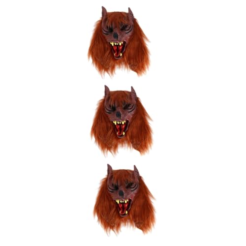 GALPADA 3 Stk Simulierte Wolfsmaske Cosplay-masken Halloween Wolfskopf Kopfbedeckung Tier Kostüm Halbmaske Für Erwachsene Masken Für Erwachsene Tier-halstuch-gesichtsmaske Halsmaske Brown von GALPADA