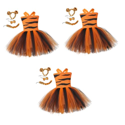 GALPADA 3 Teiliger Partyrock Für Mädchen Tigerschwanz Kostüm Tigerohren Kostüm Kinder Tiger Outfit Kinder Mädchen Tierkostüm Tiger Anzieh Cosplay Kinder Tiger Kostüm Mädchen von GALPADA