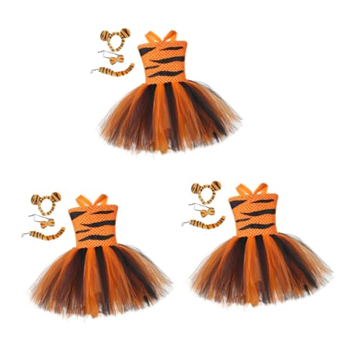 GALPADA 3 Teiliger Rock Für Mädchen Tigerschwanz Kostüm Tiger Dress Up Cosplay Kinder Mädchen Tierkostüm Tigerohren Kostüm Kinder Tiger Outfit Kinder Tiger Kostüm Tigerohren Und von GALPADA