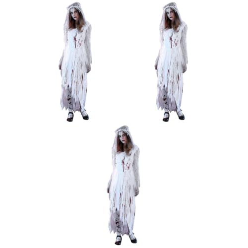 GALPADA 3St Halloween-Brautkostüm halloween costume halloween kleidung scary costume halloween kostpm Geisterbraut Kostüm Cosplay-Outfits Halloweenkostüm Halloween-Kostüme für Frauen Weiß von GALPADA