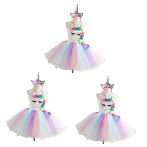 GALPADA 3St Mesh-Rock-Horn-Stirnband halloween kleider halloween dress Sommerkleid Kopfbedeckung für Mädchen Mädchen-Tutu Kinderkleidung Einhorn-Tutu-Kleid mit Stirnband Partykostüm von GALPADA