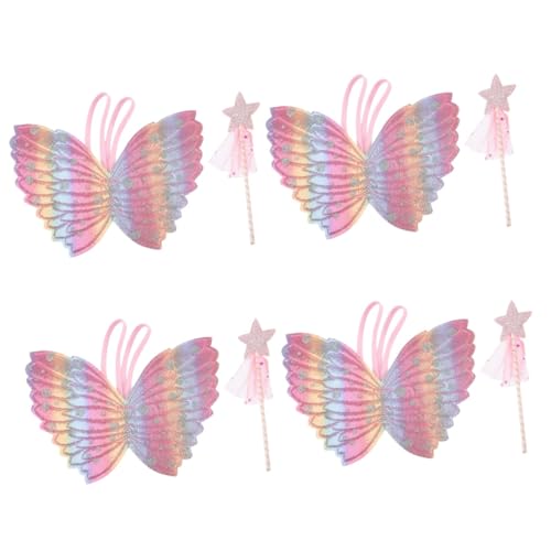 GALPADA 4 Sätze Engelsflügel feeflügeln Fairy Wand Festliche Dekoration Fairy Clothes maerche Prinzessin Fee Kostüm Zauberstäbe für Kinder Mädchenfeenflügel Kostümzubehör Stoff Colorful von GALPADA