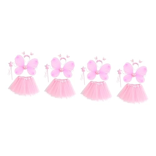 GALPADA 4 Sätze Schmetterlingsflügel Vierteiliges Set Kostüm Feenflügel Kinder Kleinkinderkleidung Für Mädchen Prinzessinenkleid Mädchenkleid Schmetterlingsfeenflügel Strümpfe Rosa von GALPADA