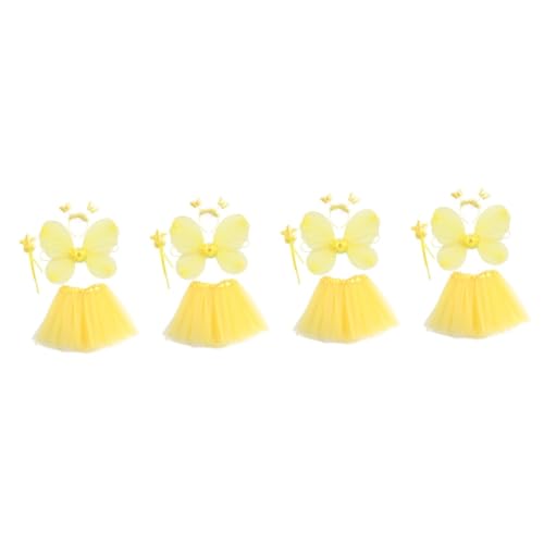 GALPADA 4 Sätze Schmetterlingsflügel vierteiliges Set halloweenkostüme für kinder halloween kleider für kinder costume Feenflügel Kostümmädchen Dame Feenrock Performance-Kleid Stoff Yellow von GALPADA