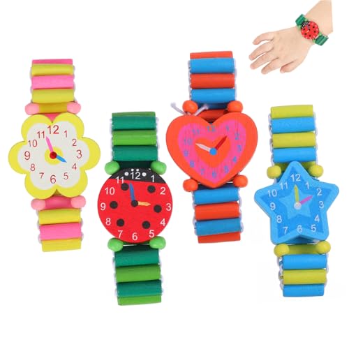 GALPADA 4 Stück Kinder beobachten Spielzeug kinder holzspielzeug kinder Armbanduhr lustige Uhrendekoration Cartoon Armbanduhr Spielzeug Mädchenspielzeug Uhrenarmband aus Holz Kinderarmband von GALPADA