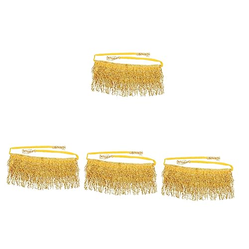 GALPADA 4 Stück Pailletten Quaste Hüft tuch Tanzschals Gürtel für Damen Damengürtel Bauchtanz Schal Bauchtanz Outfit Bauchtanz Rock Schal Paillettenrock für den Bauchtanz Chiffon Golden von GALPADA