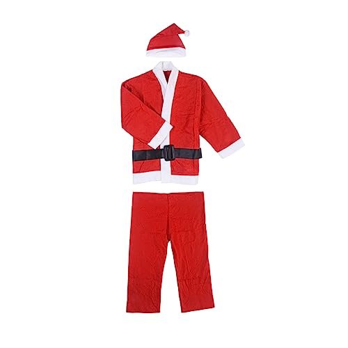 GALPADA 4 Teiliges Kinderkostüm Weihnachtsmann Anzug Für Jungen Größe 3 5 Jahre Inklusive Weihnachtsmütze Mit Bommel Gürtel Und Hose Ideales Weihnachtskostüm Für Festliche Anlässe von GALPADA