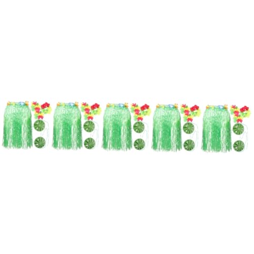 GALPADA 5 Sätze Strohrock-set Hawaii-kleid Für Mädchen Tropischer Partyrock Für Kinder Luau-halloween-kostüm Hula-rock-kostüm Blatt-hula-rock Sommergirlande Seidenblume Green von GALPADA