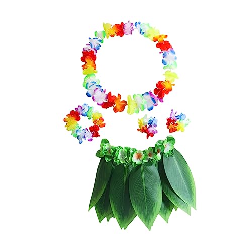 GALPADA 5-teiliges Hawaii-hula-rock-set für Jungen und Mädchen Grüner Grasrock Luau-party-kostüme für Jungen und Mädchen Realistischer Stoff Seidenblätter für Strand-luau-zubehör von GALPADA