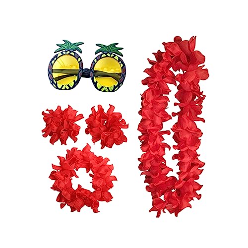 GALPADA 5st Ananas-brille Hawaiianische Blumenkette Hawaiianische Halskette Hawaiianisches Partykostüm Hawaiianische Partygeschenke Hawaii-kopfschmuck Partybrille Lustige Brille Rot von GALPADA