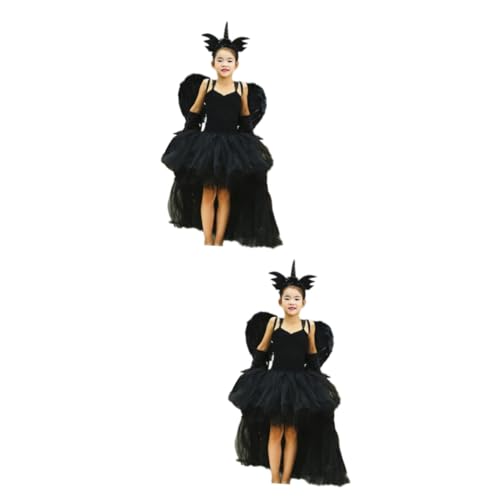 GALPADA 6 Teiliges Halloween Kostüm Schwarzes Teufelskostüm Performance Kleidung Kinderkostüme Schwarze Outfits Halloween Umhang Kleiner Engelsumhang von GALPADA