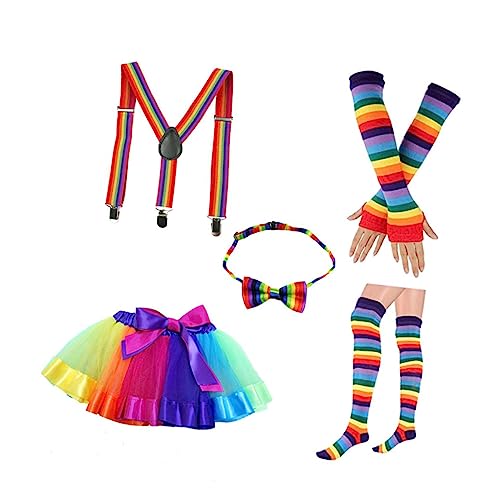 GALPADA Bunte Tutu Rock Kombination Für Damen Mit Regenbogen Bowknot Langen Handschuhen Und Strümpfen Ideales Kostü Set Für Partys Und Karneval Stil B von GALPADA