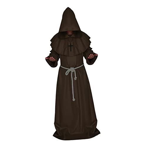 GALPADA Cosplay-anzug Halloween-mönchsrobe Mittelalterliches Mönchskostüm Priester Kostüm Mönchsgewand Rollenspiel-outfits Halloween-priesterrobe Halloween-kleidung Cosplay-outfits Coffee von GALPADA