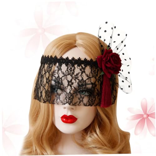 GALPADA Extravaganter Roter Rosen Lace Halbsicht Maske Für Karneval Halloween Und Festlichkeiten Elegantes Kopfband Mit Spitzenverzierung Für Prinzessinnen Und Königinnen von GALPADA