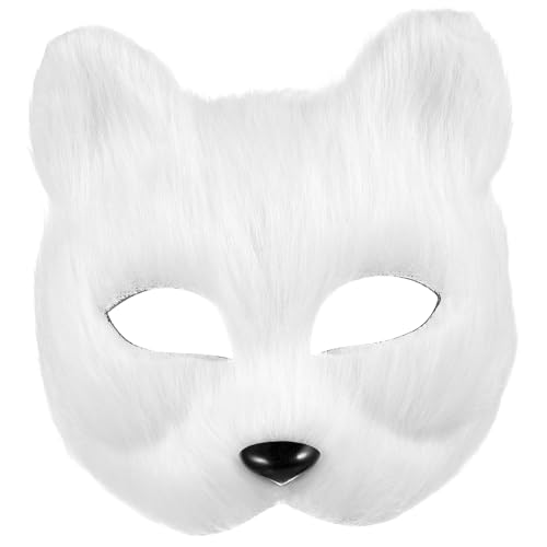 GALPADA Fuchs Maske Wolfsmasken Fell Maske Wolf Fuchsgesicht Hautpflege Halloween Tierische Augenmaske Fuchsmasken Gruselige Masken Für Halloween Katzenmaske Flanell Weiß von GALPADA