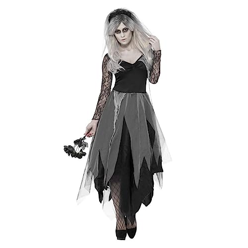 GALPADA Halloween Damen Kostü Gruselige Geisterbraut Outfit Für Partys Vampir Kleider Für Halloween Cosplay Und Karneval Größe von GALPADA