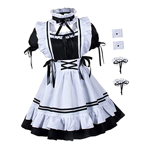 GALPADA Halloween Dienstmädchenanzug Kostüm Kleid Mit Schürze Handgelenksbändern Und Fußbändern Für Rollenspiele Und Karneval von GALPADA