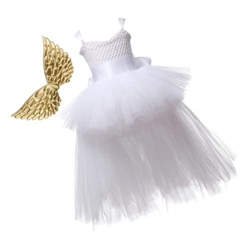 GALPADA Halloween Tutu Kleid Mit Goldenen Flügeln Ärmelloses Mesh Tutu Set Für Mädchen Cosplay Und Karneval Weiß von GALPADA