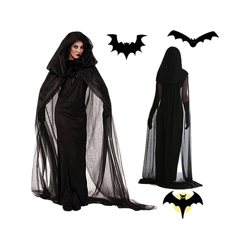 GALPADA Hexenkostüm Für Frauen Dunkles Geisterkleid Für Halloween Cosplay Schwarzes Netz Maxikleid Xxl Gruselige Hexenkleid Verkleidung Für Karneval Und Fasching von GALPADA