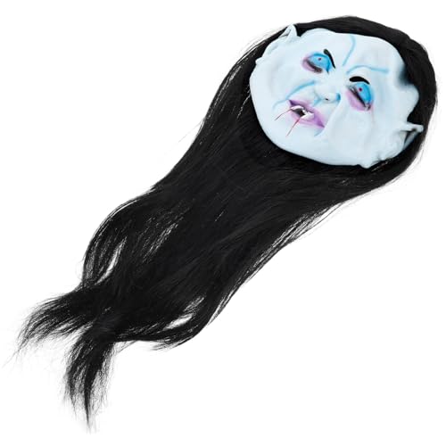 GALPADA Horror-geistermaske Horrormaske Realistische Gesichtsmaske Lustige Maske Gruselige Halloween-dekorationen Halloween-gesichtsmaske Gruselige Kostüme Black Perücke Aus P-material von GALPADA