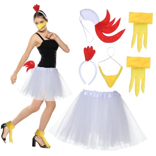 GALPADA Hühnchen Kostüm Set Teilig Festival Chick Accessoire Set mit Weißem Feder Haarreif Nasenklaue und Handschuhen für Halloween und Karneval GALPADA Hühnchen Kostüm Set Teilig Festival Chick Accessoire Set mit Weißem Feder Haarreif Nasenklaue und Handschuhen für Halloween und Karneval von GALPADA