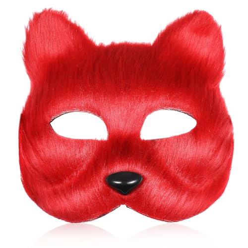 GALPADA Katzenmaske Blanko DIY Tiermaske Halbgesicht Fuchs Cosplay Kostüm Accessoire Für Maskerade Rot von GALPADA