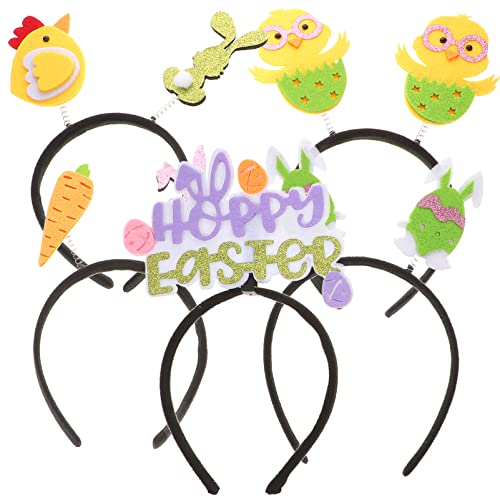 GALPADA Kinder Haarschmuck 5 Stücke Fröhliche Ostern Thema Stirnbänder Ei Küken Häschen Karottenkopf Bopper Ostern Haarreifen Ostern Party Haarschmuck Geschenke Make Up Stirnband von GALPADA