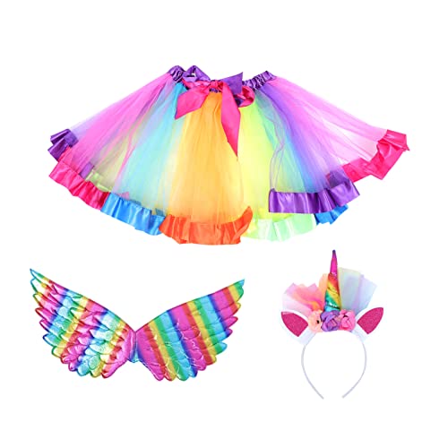 GALPADA Lustiges Kinderparty Kostüm Set Mit Tüllrock Und Kopfband Farbenfrohes Flügelstoff Outfit Für Mädchen Ideal Für Karneval Geburtstagsfeiern Und Kostümpartys von GALPADA