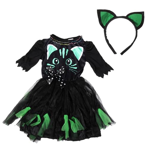 GALPADA Mädchen Katzenkleid Halloween Kostüm Mit Katzenohren Stirnband Dekoratives Kleid Für Süßes Katzenoutfit Für Fasching Und Karneval Für Schulaufführungen Und Partys von GALPADA