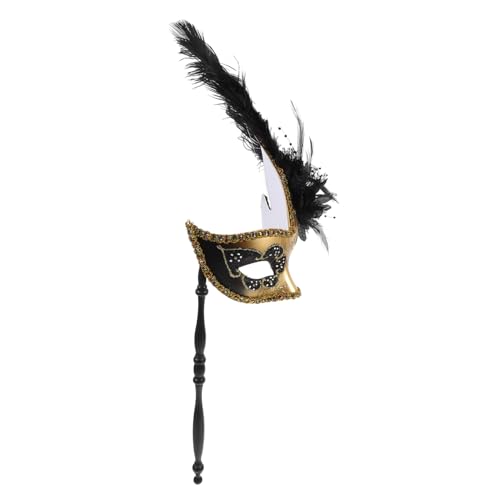 GALPADA Maske Mit Stock Bühnenauftrittsmaske Kostüm Maske Karnevalspartymaske Phantome Der Opernmaske Schwarze Maskerade-maske Abschlussball Cosplay Maske Party-kostümmaske Golden Feder von GALPADA