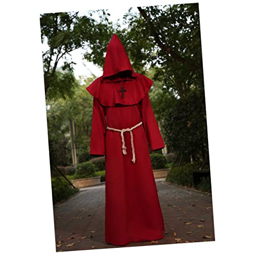 GALPADA Mönche Uniform Cosplay Halloween-mönchsrobe Halloween-priesterrobe Halloween-cosplay-anzug Mittelalterliches Mönchskostüm Cosplay-kostüme Priesterkostüm Für Herren Mönch Kostüm Rot von GALPADA