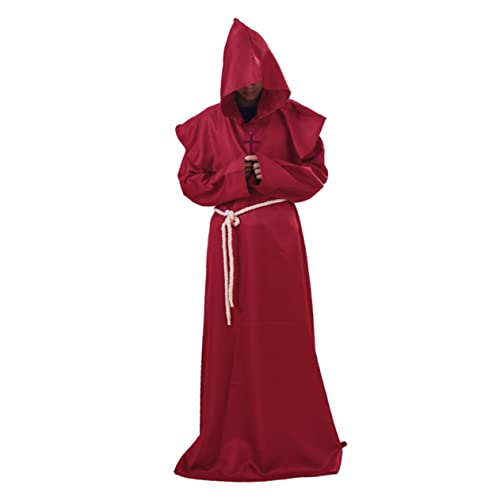 GALPADA Mönche Uniform Cosplay Mönche Cosplay Kostüm Priester Kostüm Halloween-Priesterrobe Kloster Mönch Seil Kostüm mittelalter kleidung halloween costume Mönch Kostüm Cosplay-Anzug rot von GALPADA