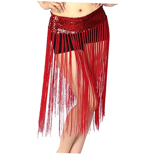 GALPADA Quastenrock belly dancer skirt Bauchtanzkleid Bauchtanzrock Bauchtanzmusik Bauchtanzschal frauen tanzen kleid Hüfttuch Clubwear-Rock Gürtelrock rot von GALPADA