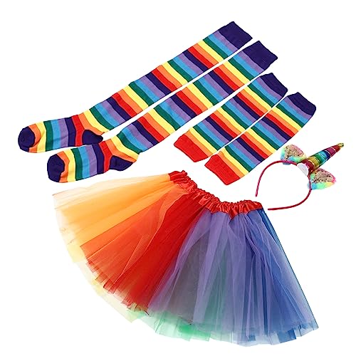 GALPADA Regenbogen Tutu Kleid Set Für Tüllrock Mit Rüschen Ideal Für Partys Und Fotografie Inklusive Handschuhe Socken Und Haarband Farbige Kinderbekleidung Für Tanz Und von GALPADA