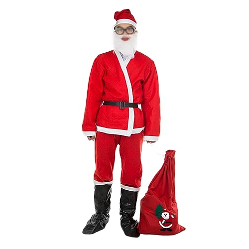 GALPADA Santa Claus Kostü Für Herren Weihnachtsmann Anzug Set Mit Hut Bart Gürtel Boots Und Großem Rucksack Perfekt Für Weihnachten Und Mottopartys von GALPADA