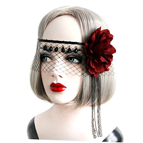 GALPADA Schwarzer Spitzen Voile Kopfschmuck Für Frauen Halbgesichtsmaske Für Halloween Und Kostümpartys Elegantes Hochzeits Accessoire Und Festival Kopfbedeckung von GALPADA