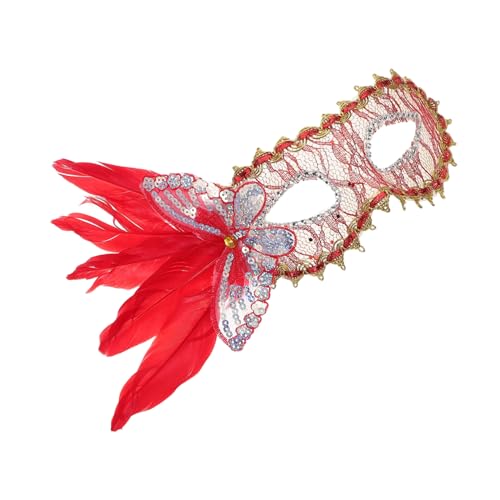 GALPADA Venezianische Federmaske Cosplay-masken Pfauenmasken Hochzeitsmasken Abschlussball Kostüm Brille Maske Damen Masken Maskerade Masken Kleid Maske Abschlussball Masken Spitze Rot von GALPADA