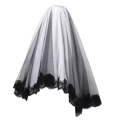 GALPADA Vintage Brautschleier Aus Spitze Kurzer Tüllschleier Für Hochzeiten Halloween Und Cosplay Schwarze Gothic Brautkopfbedeckung von GALPADA