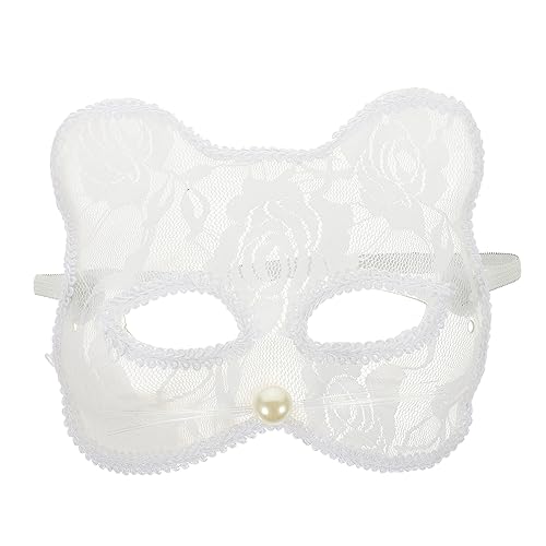 GALPADA Weibliche Katzenmaskendekoration Halloween Party-Maske Spitzen-Maskerade-Maske Karnevalsmaske hallowen masks tiermasken Maskerade-Spitzenmaske Cosplay-Halbmasken Plastik Weiß von GALPADA