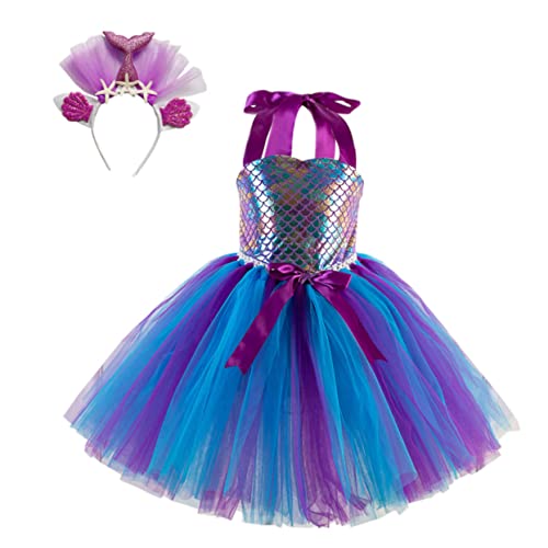 GALPADA ädchen Kostü Mit Haarband Prinzessinnen Kleid Für Geburtstagsfeiern Tüll Und Netzstoff Mermaid Design Ideal Für Karneval Und Cosplay Größe 6 7 Jahre von GALPADA