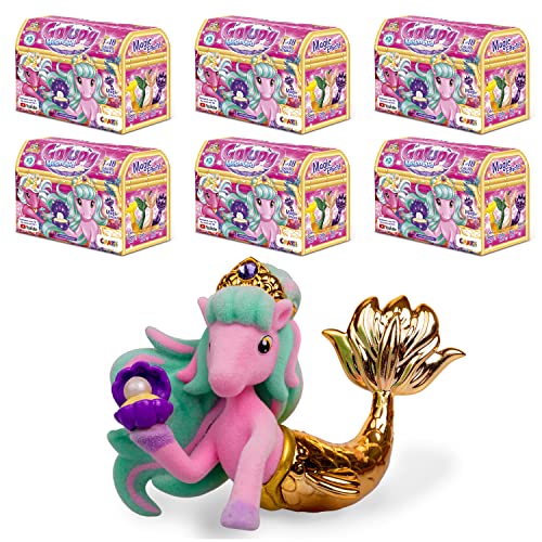 GALUPY Mermaid 6er Pack - Einhorn Spielzeug mit Meerjungfrauenflosse, 6X Einhorn Figuren mit Swarovski Kristall, 18 Verschiedene Einhorn Figuren zum Sammeln von Galupy